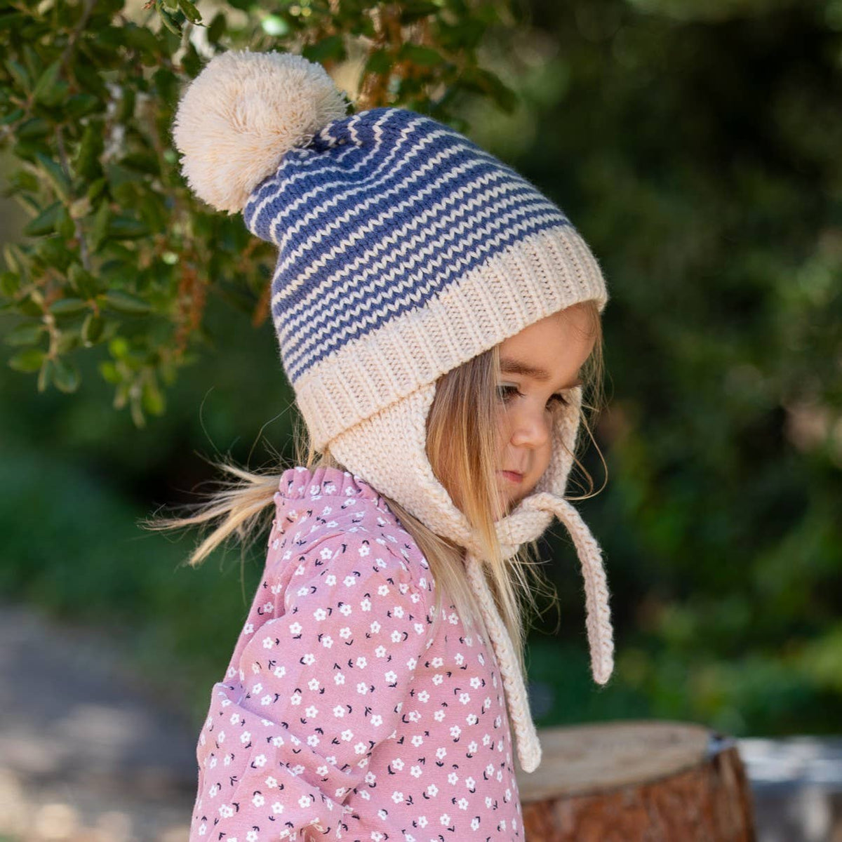 Kids Earflap Winter Hat- Striped Blue- Toddler