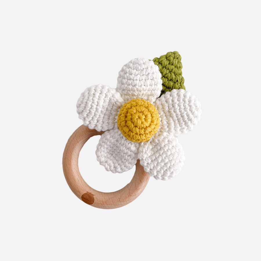 Teether Flower White Cotton Crochet Rattle Baby Toy Summer: In Stock