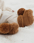 Garter Stitch Baby Booties Natural with Pom Poms