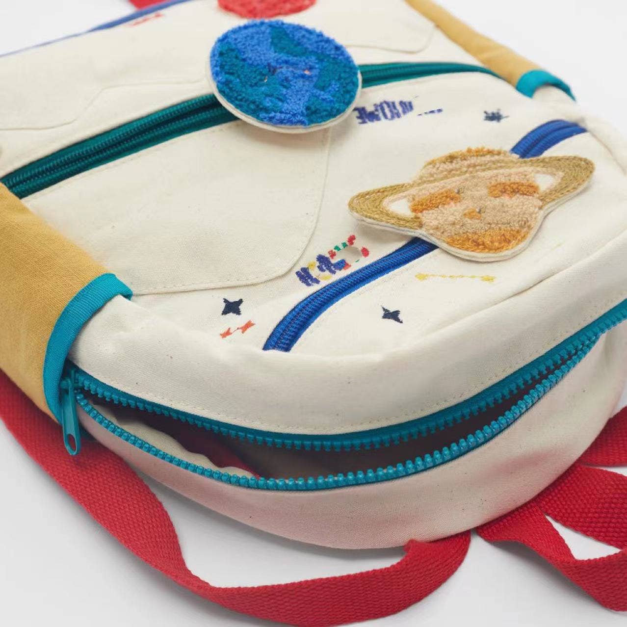 Planet-Themed Children's Backpack Cute Adjustable Lightweight Bag: White
