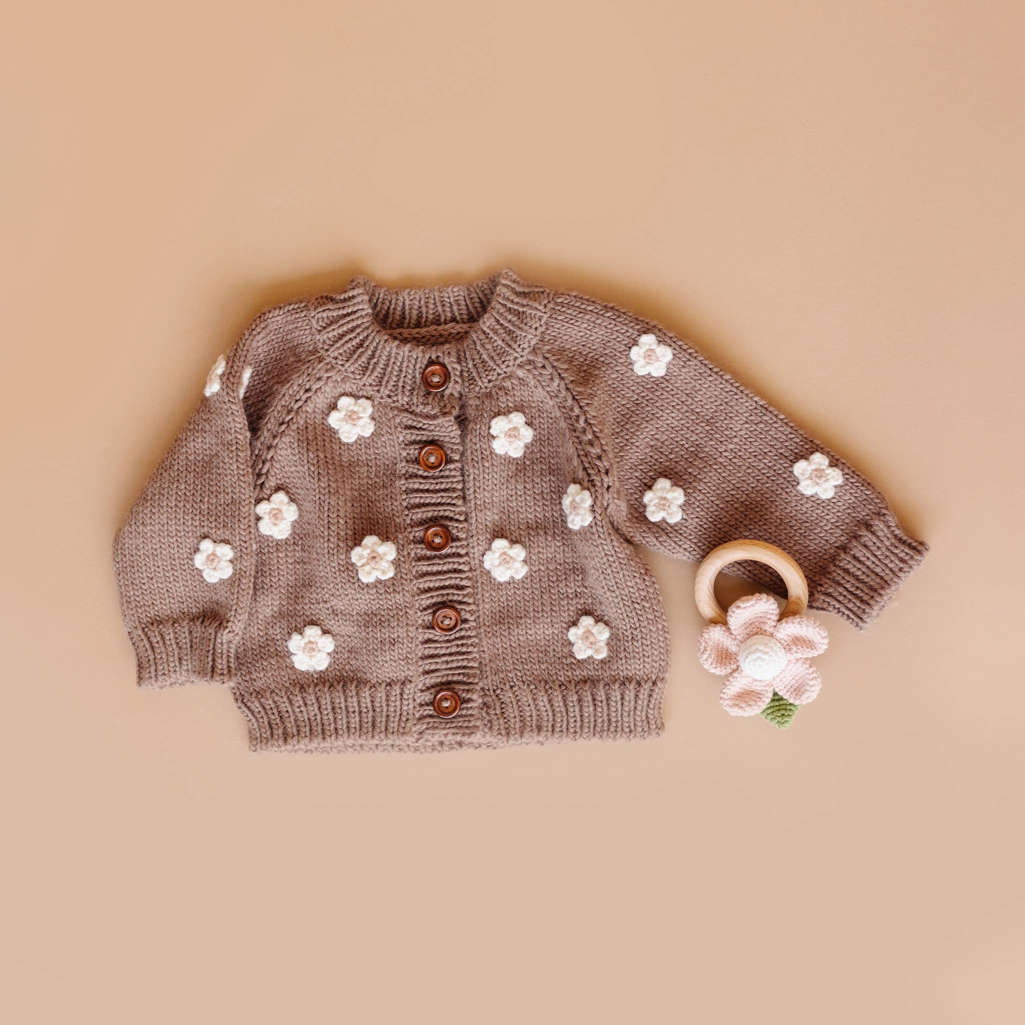 Teether Flower Pink Cotton Crochet Rattle Baby Toy Spring : In Stock