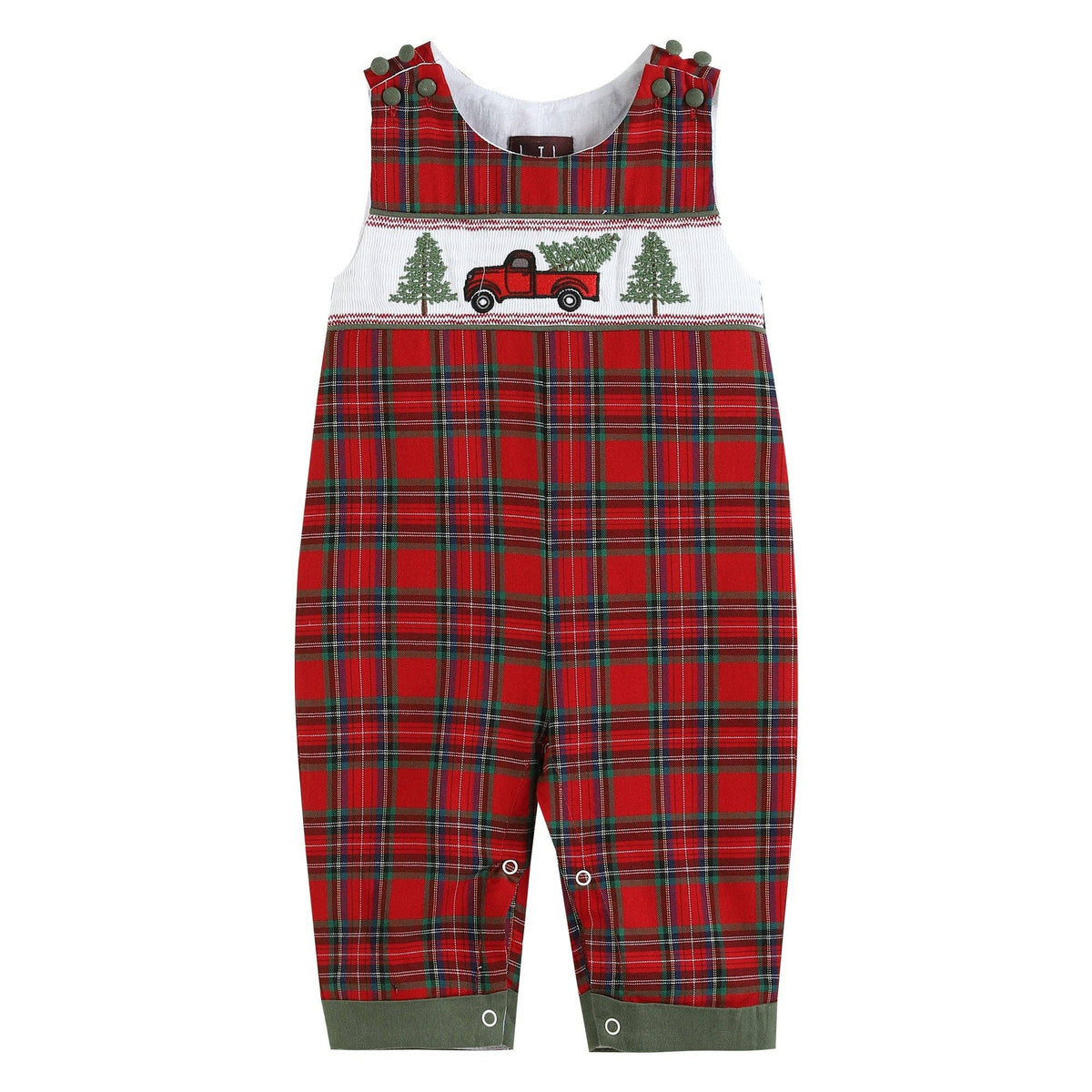 Red Plaid Truck &amp; Tree Smocked Overalls
