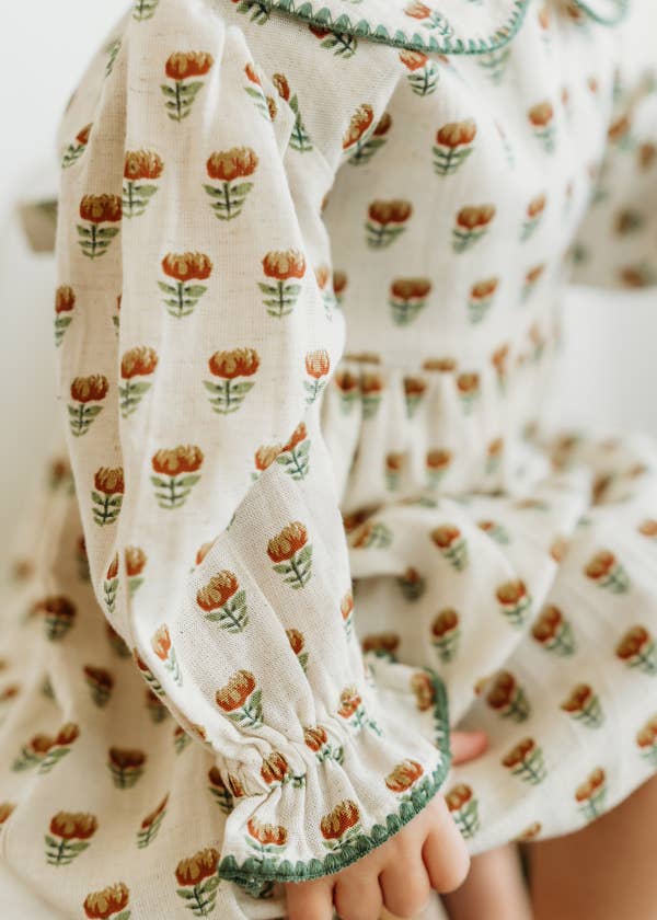 Ina Block Print Floral Baby Dress &amp; Bloomer Set