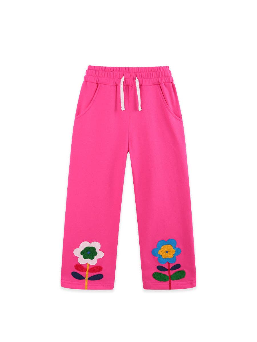 Stylish Kids Long Pants Floral Embroidery Casual Trousers