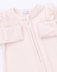 Velour Soft Pink - 2 Way Ruffle Sleeve Zipper Footie