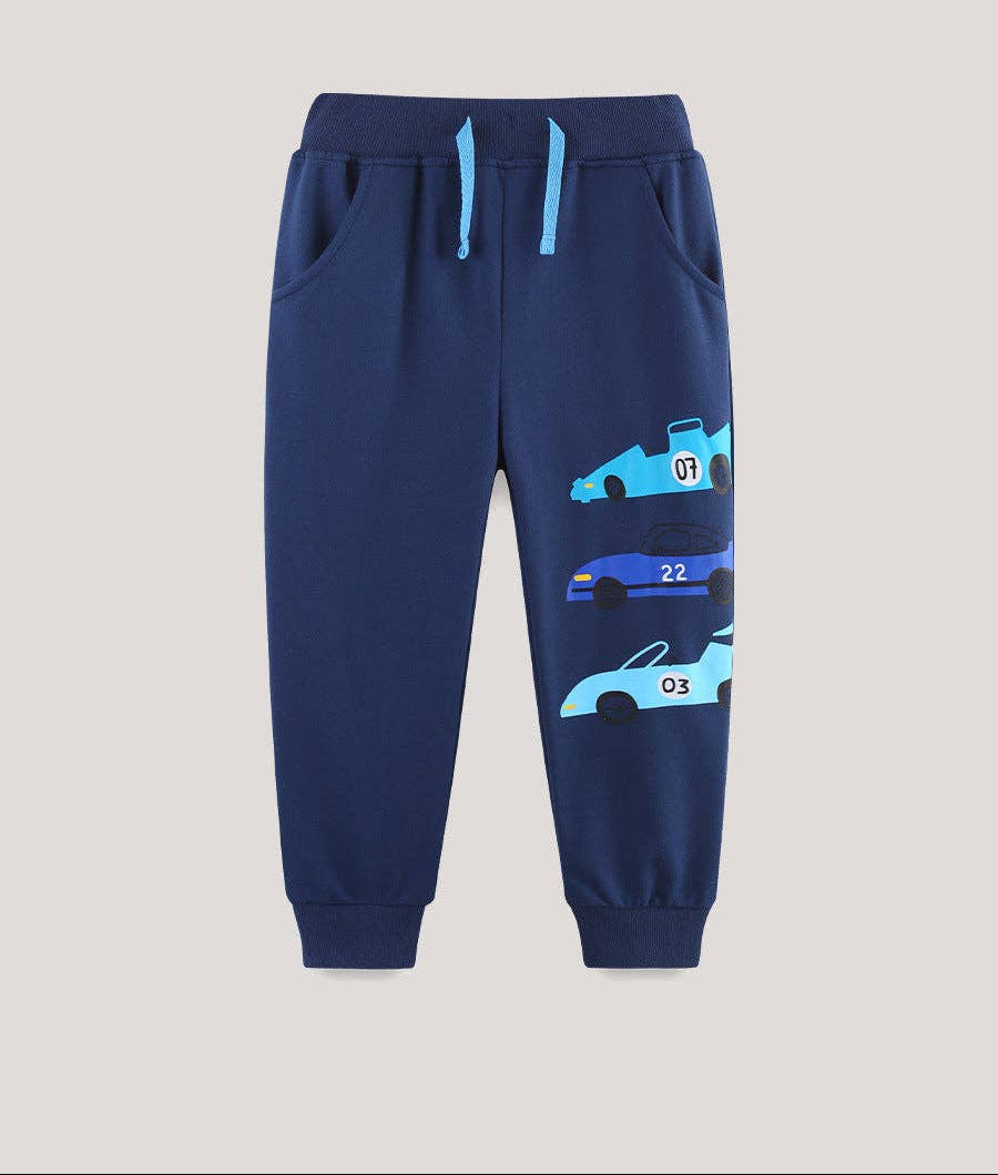 Autumn Kids Long Pants with Car Print - Trendy Sporty Trousers