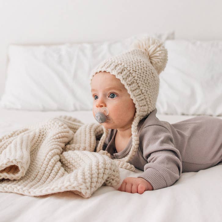 Natural Garter Stitch Knit Baby Bonnet
