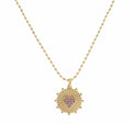 Kids 14" Light Pink Crystal Heart on Gold Disc Necklace