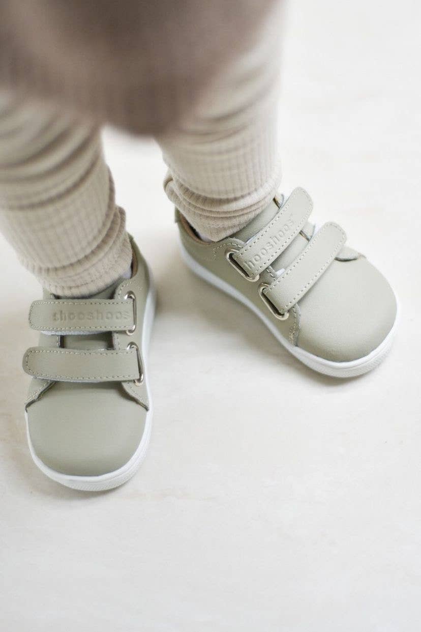 Leather Kids Velcro Sneakers - Gray
