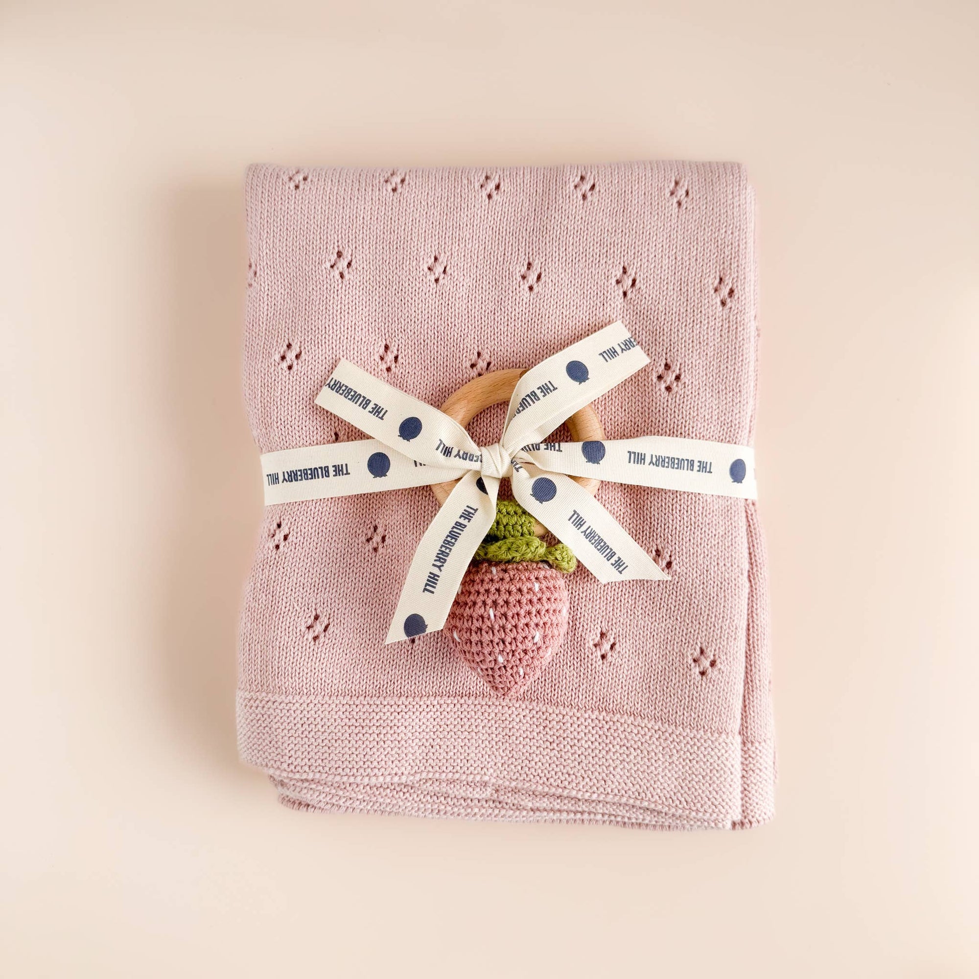 Teether Strawberry Pink Crochet Rattle Baby Toy Spring