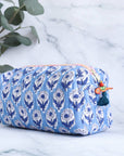 Block Print Floral Quilted Makeup Travel Bag