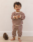 Quincy Mae Waffle Slouch Set Black Cherry Stripe
