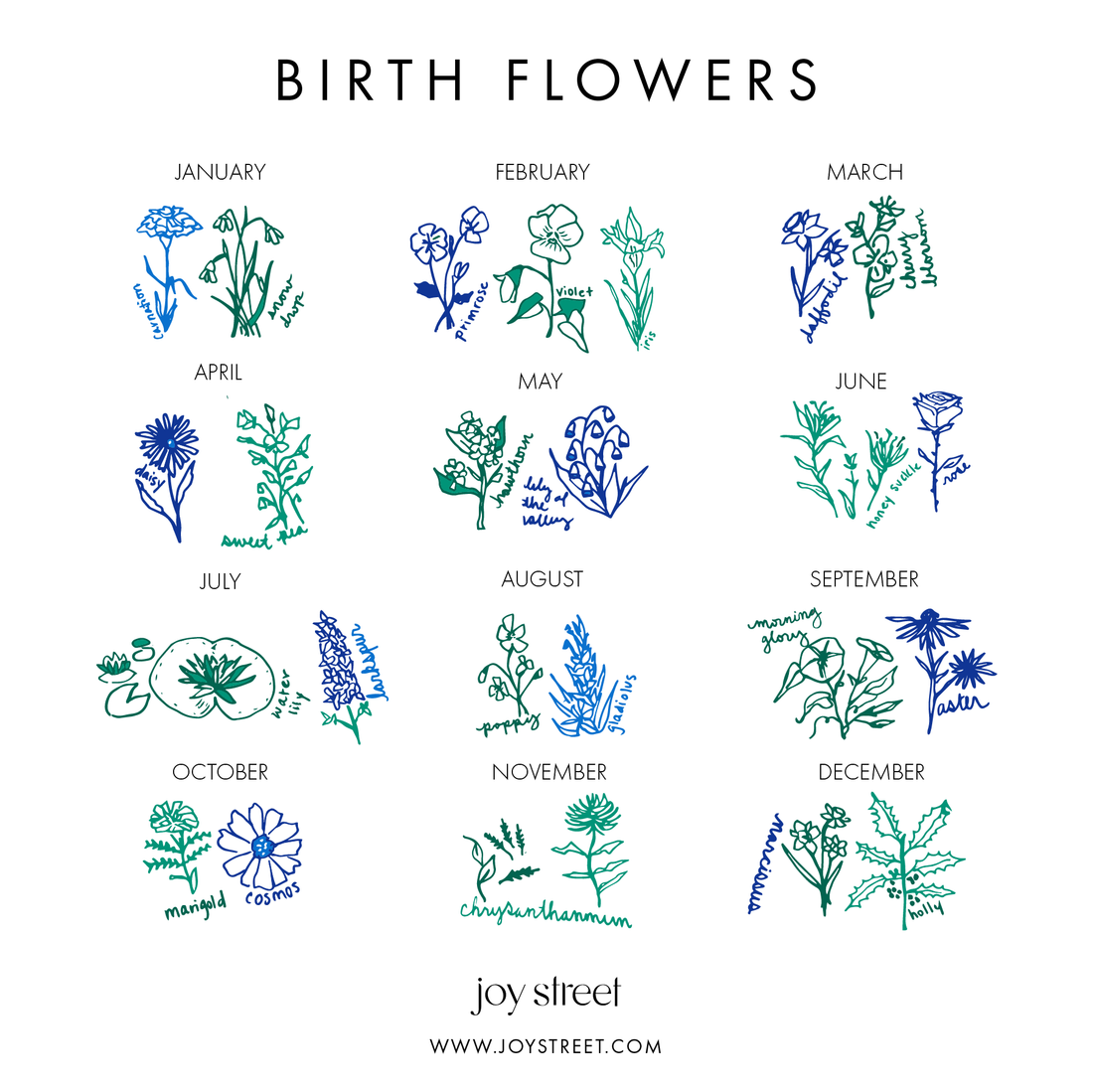 Joy Street Birth Flowers Print Card