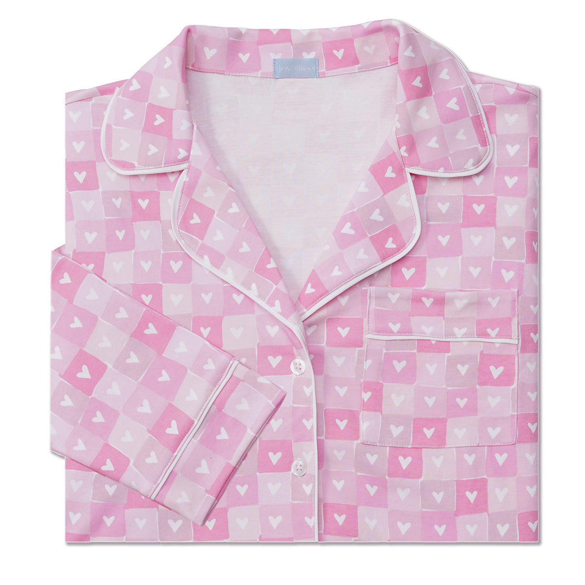 Block Hearts Women’s Button Front Long Pajama Set