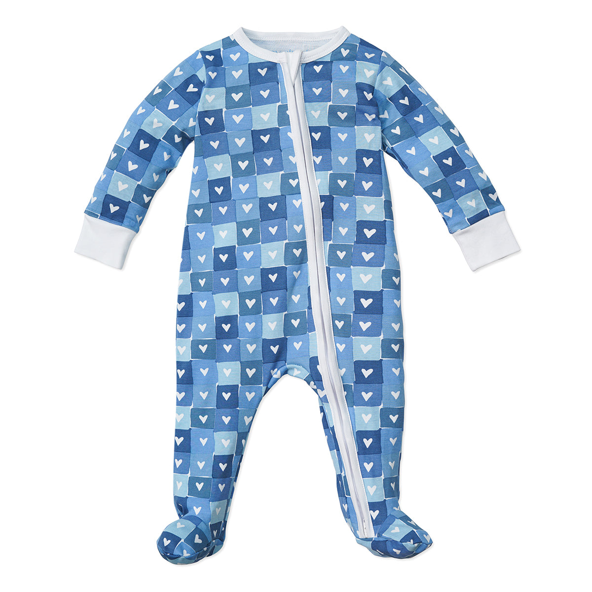 Block Hearts Zip Onesie, Blue