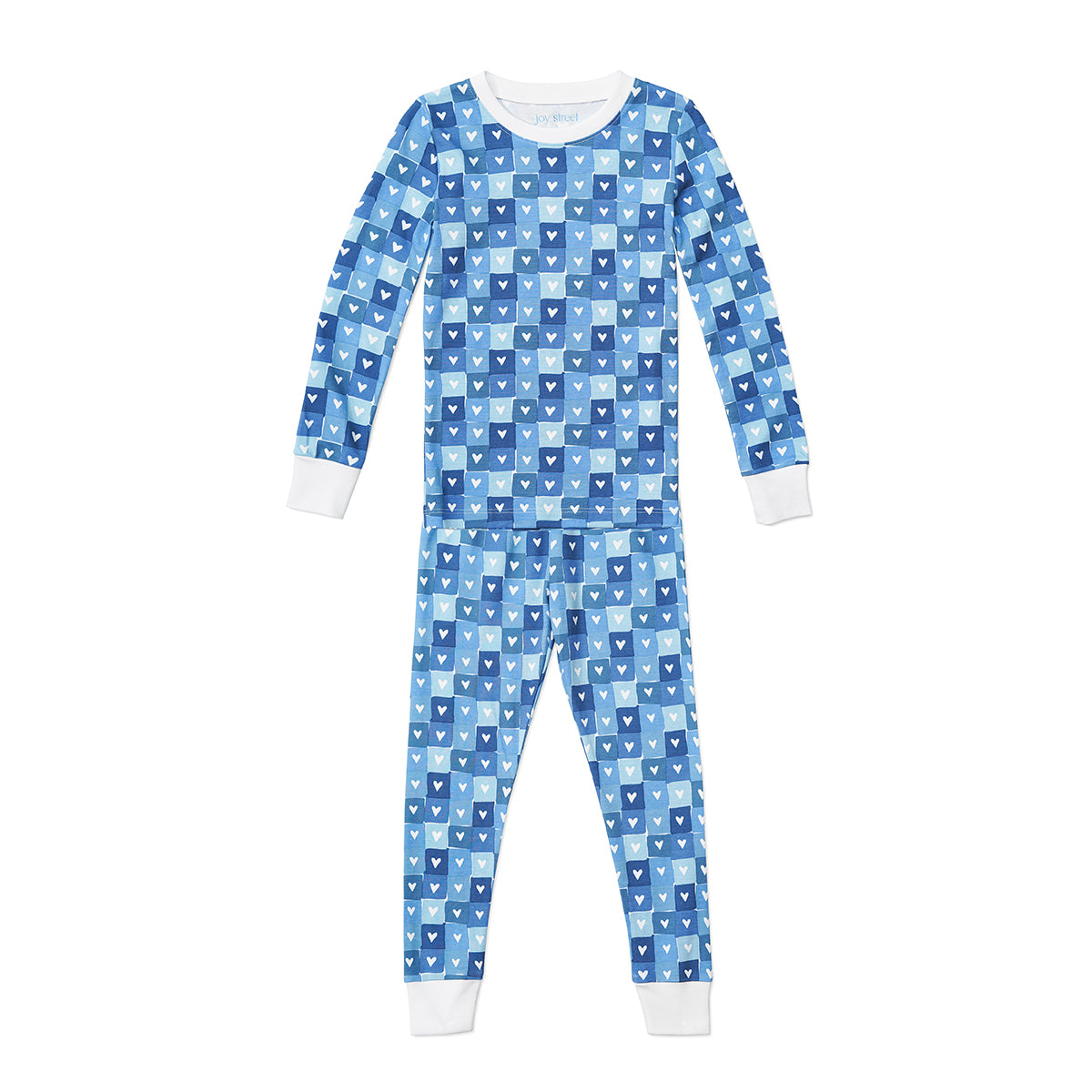 Block Hearts Two Piece Pajamas, Blue