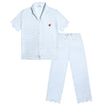 Harbor Stripe Women’s Short Sleeve Crop Pant Set in Light Blue Stripe