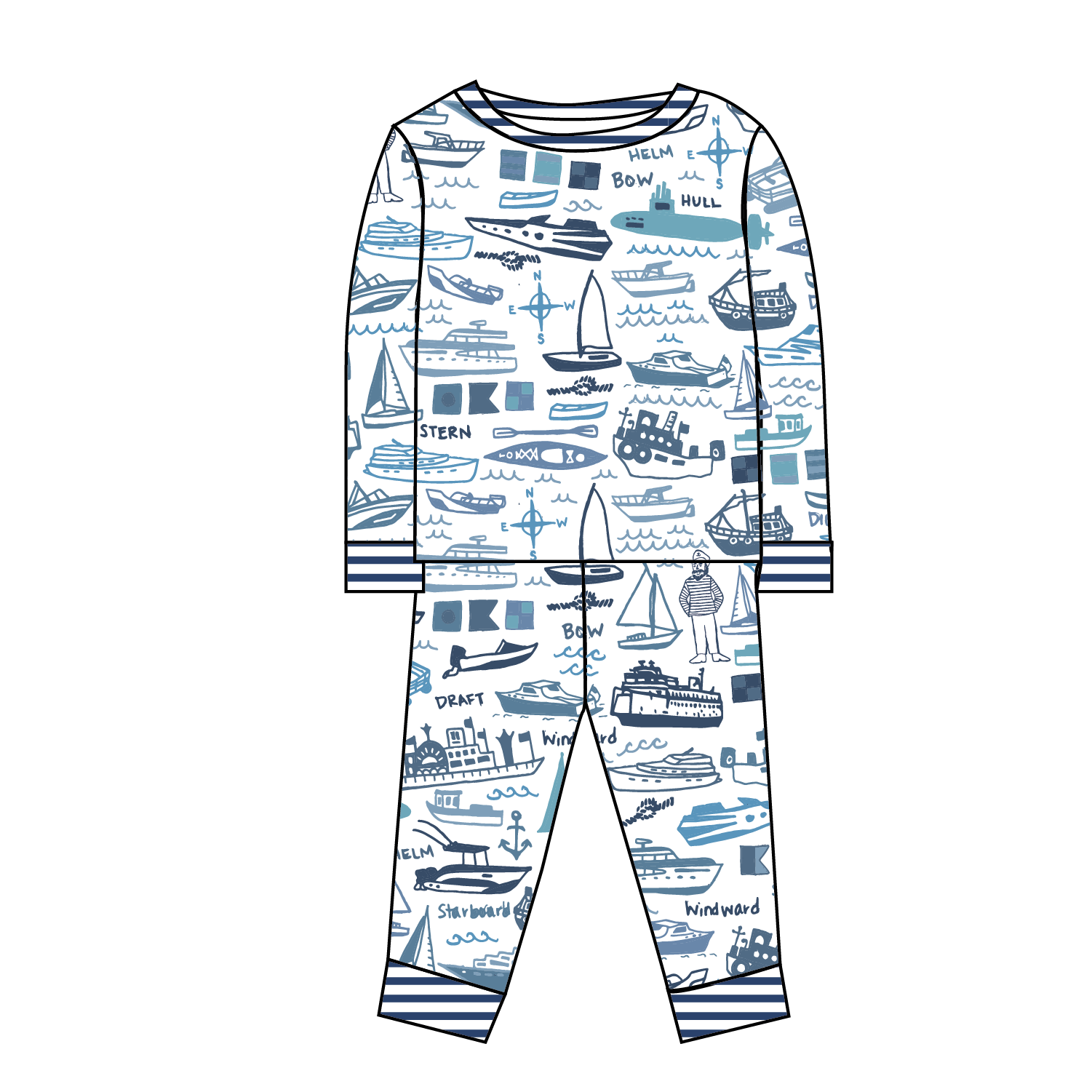 Boats Two Piece Kids Pajamas