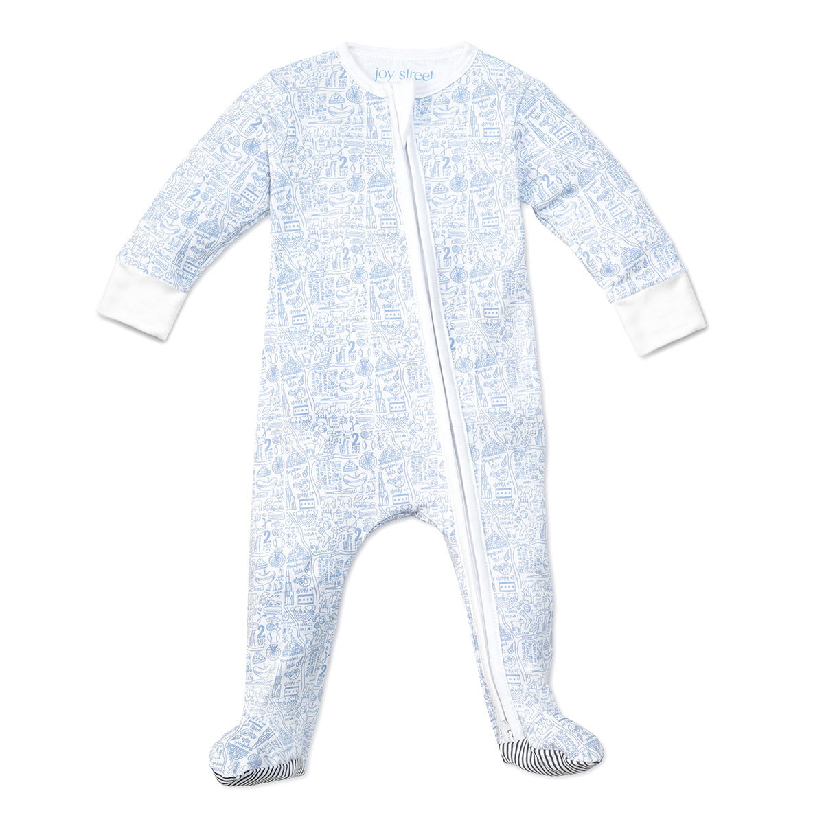 Joy Street Kids Chicago print zip onesie, blue