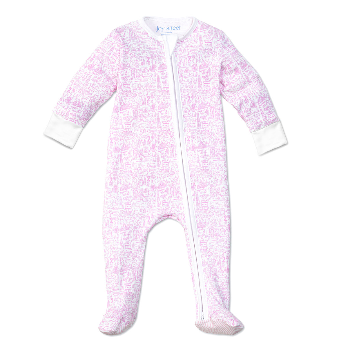 Joy Street Kids Chicago print zip onesie, pink