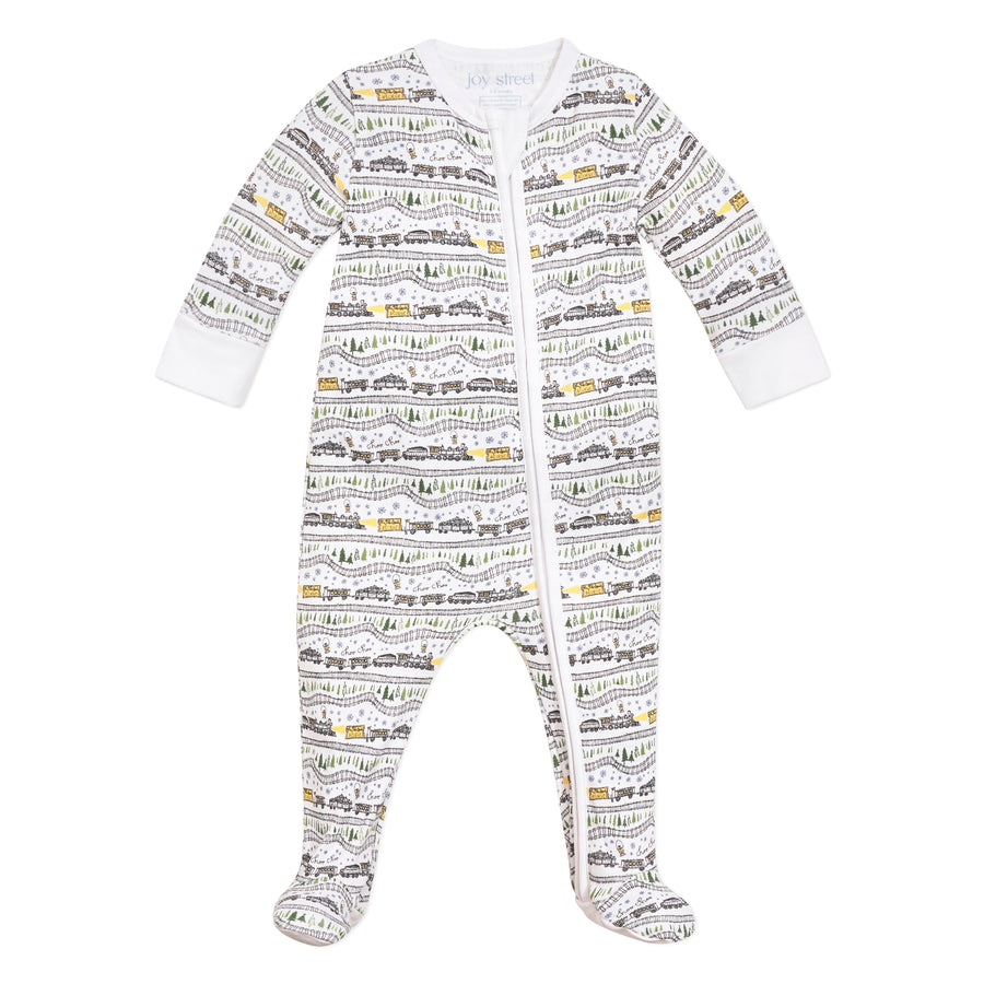 Christmas Trains Zip Baby Onesie