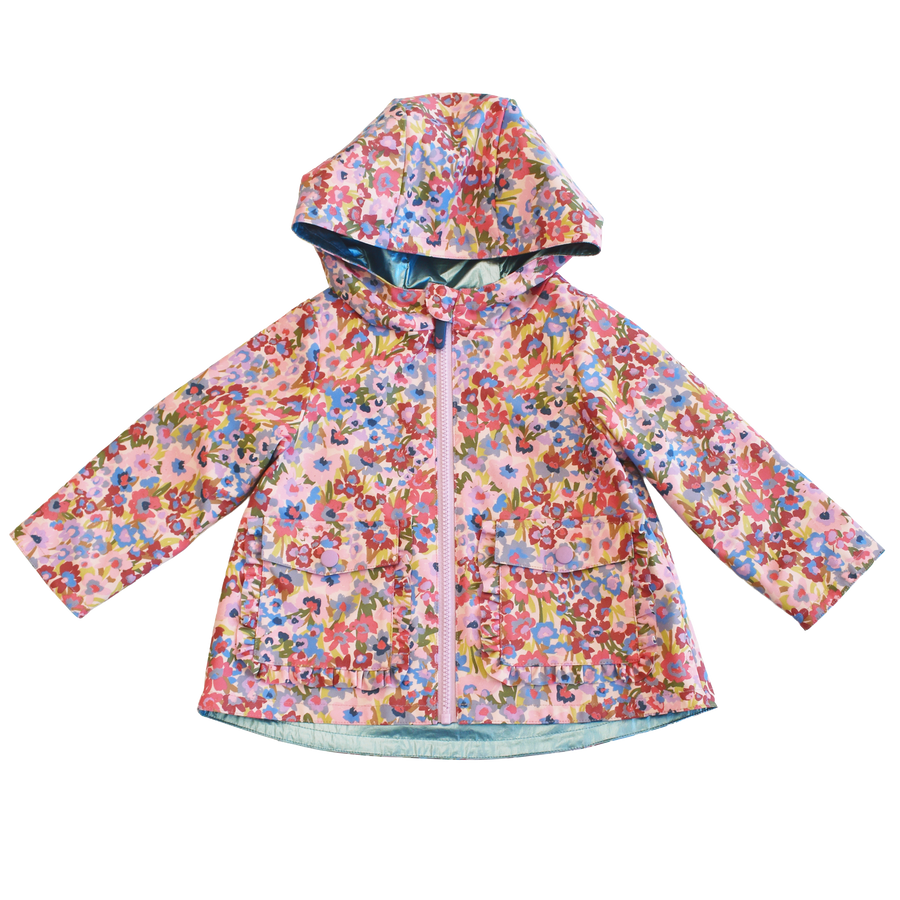 Pink Chicken Girls Rafa Reversible Raincoat in Burgundy Sketched Floral