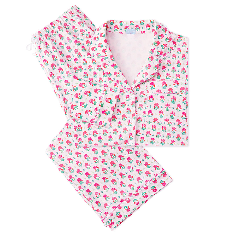 Geranium Block Women’s Button Front Long Pajama Set