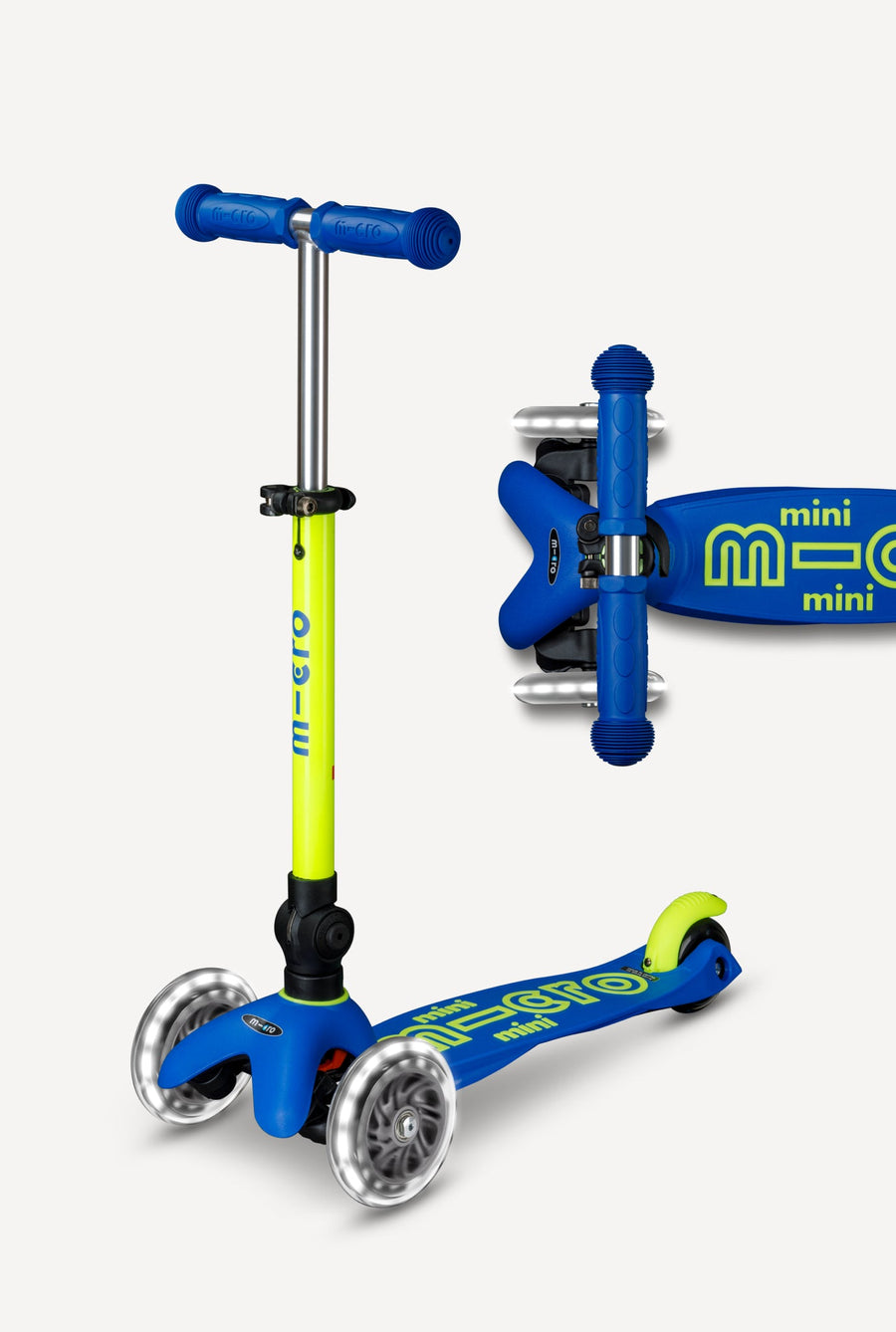 Micro Mini Foldable LED Scooter | Neon Canary Yellow/Blue