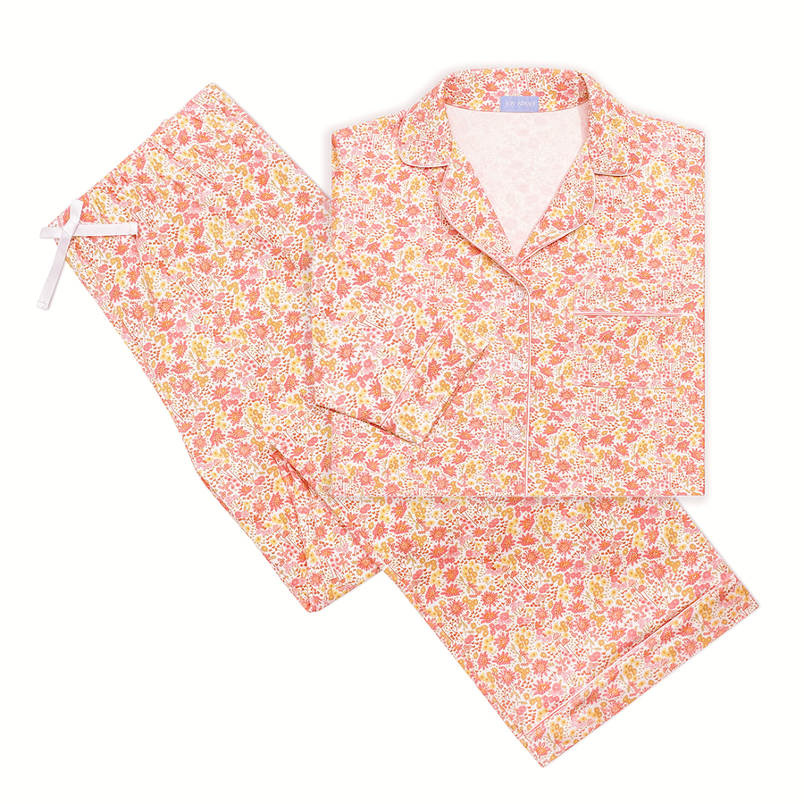 Marigolds Women's Button Front Long Pajama Set