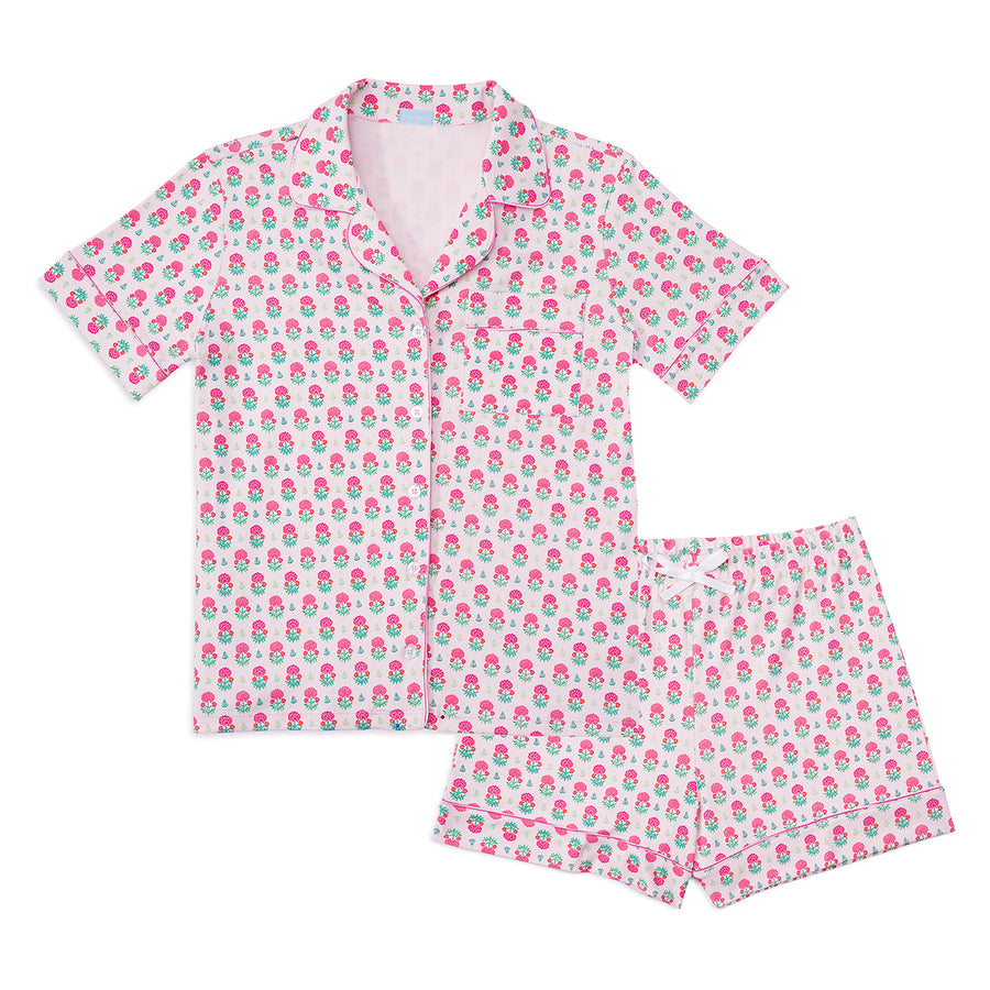 Geranium Block Women’s Button Front Short Pajama Set