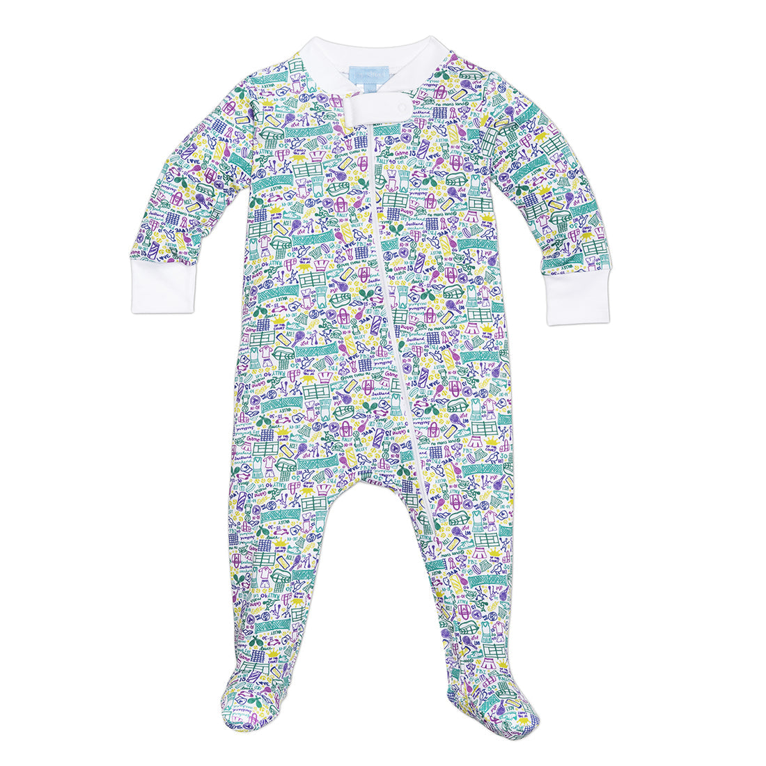 joy street tennis print baby zip onesie