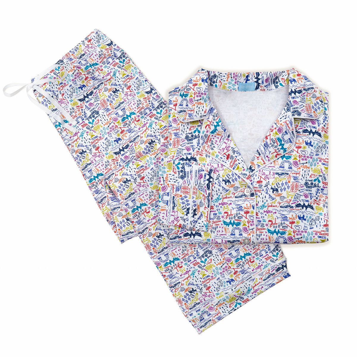 Jackson Hole print Joy Street Women&#39;s button down long pajama set, multi