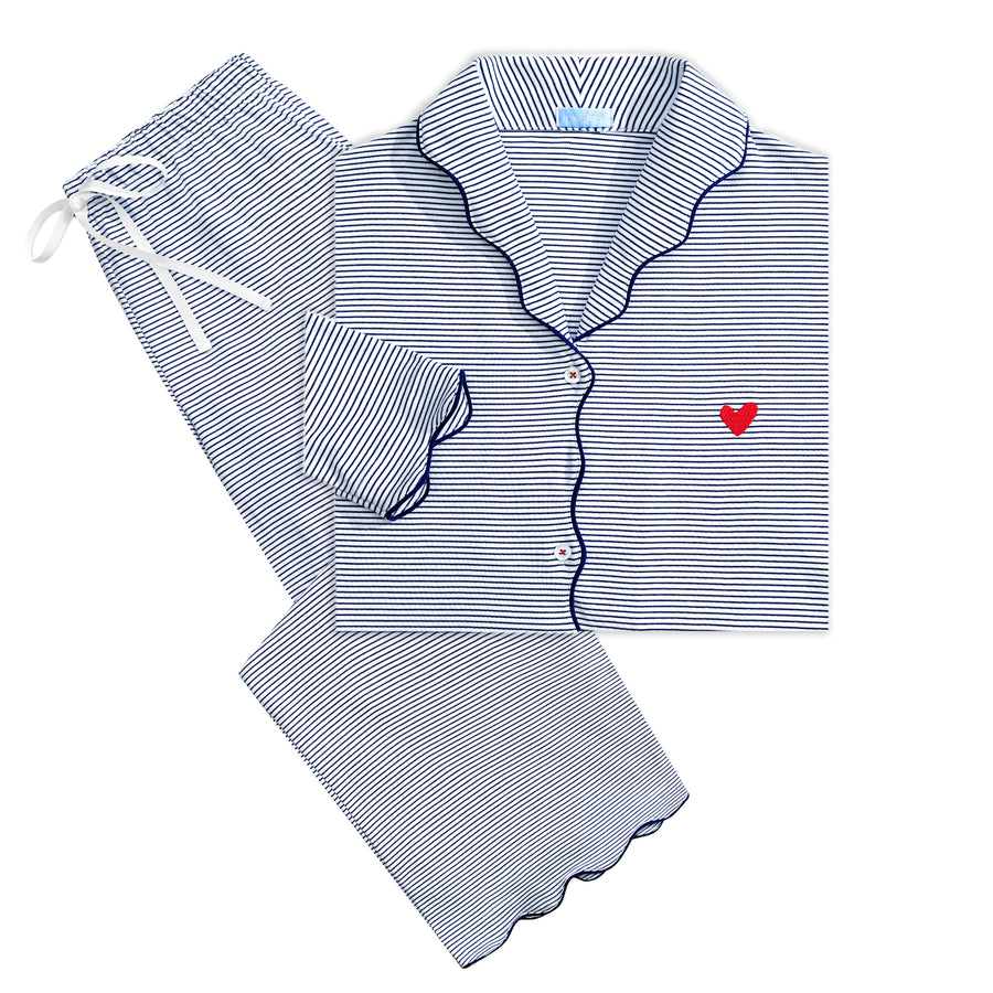Harbor Heart Stitch Stripe Women's Button Front Long Pajama Set