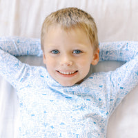 close up shot of boy in Dallas Fort-Worth pajamas