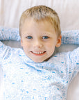 close up shot of boy in Dallas Fort-Worth pajamas