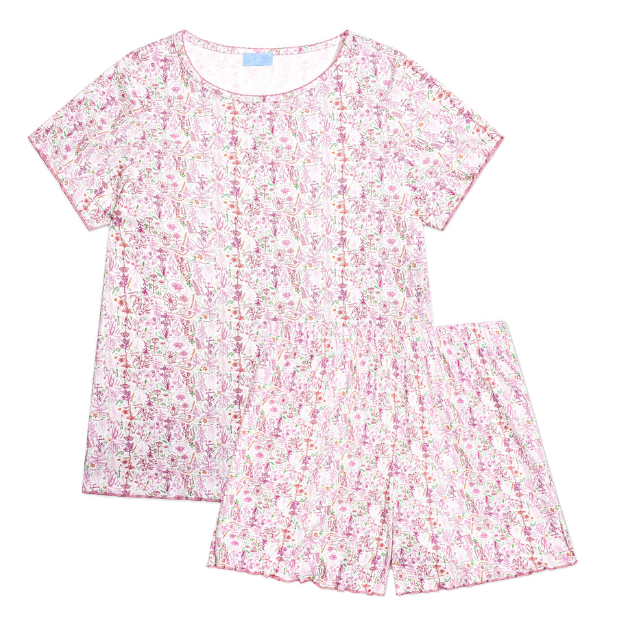 Pink Birth Flowers Women’s Scallop Short Pajama Set