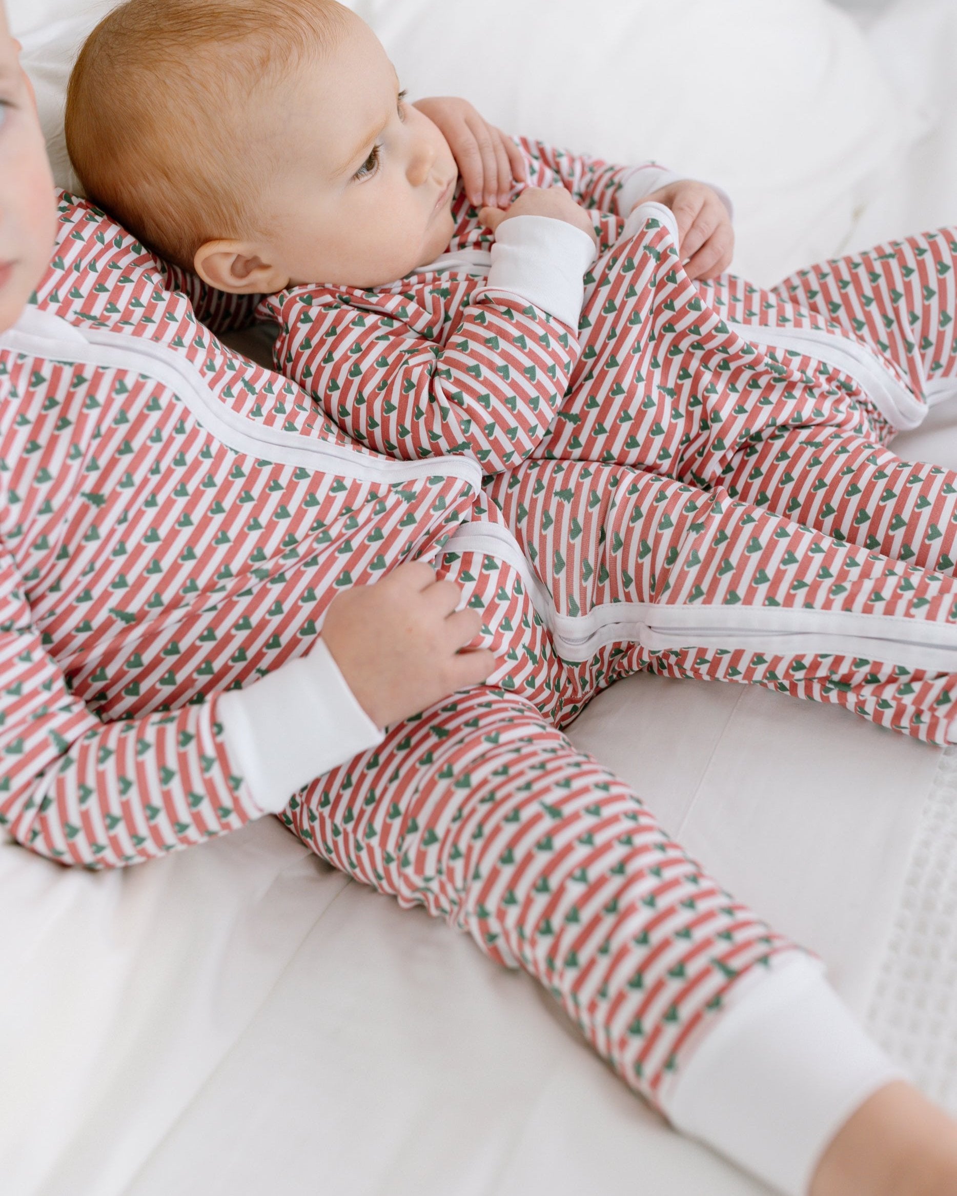 Joy Street Christmas Tree Stripe Zip Baby Onesie