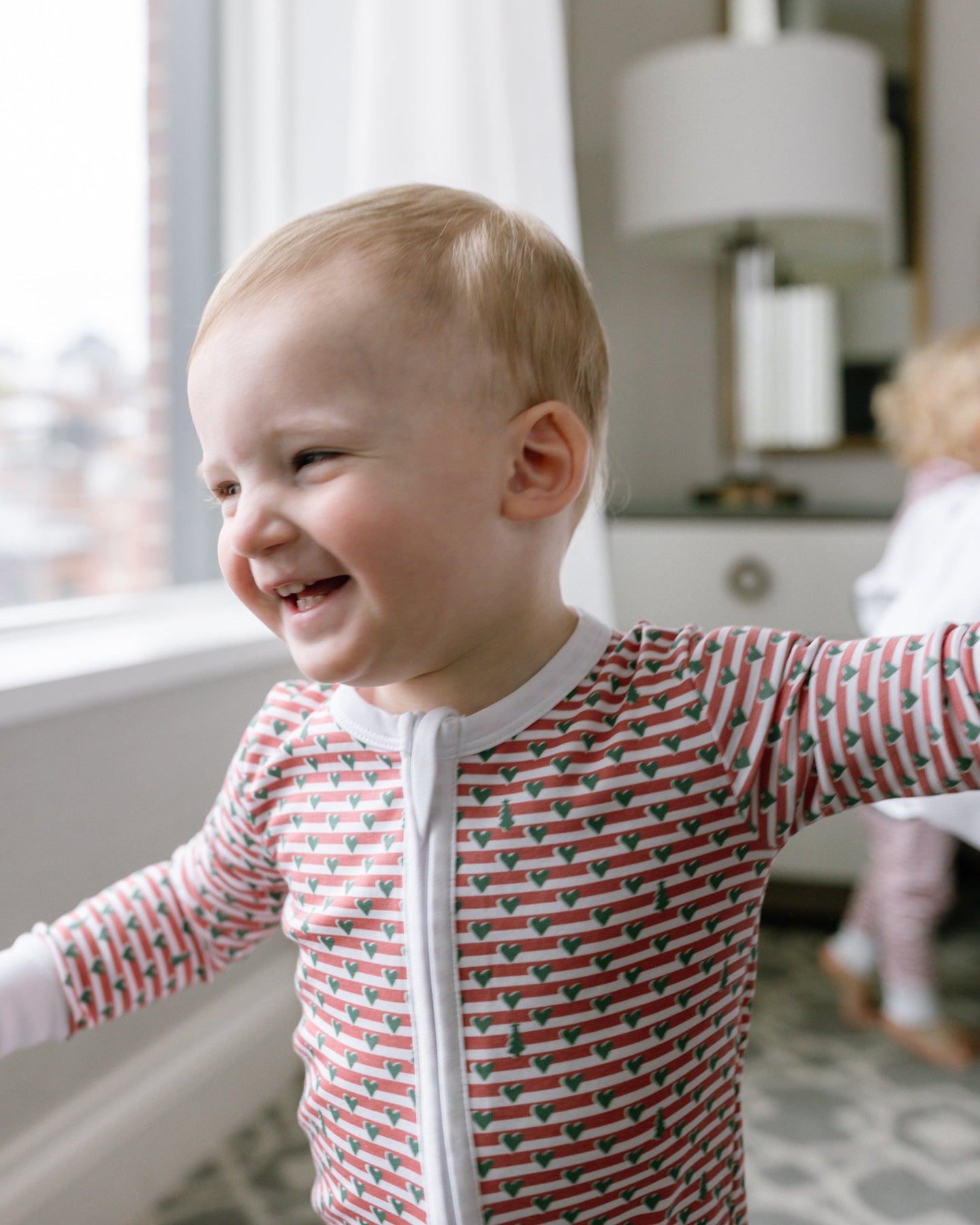 Joy Street Christmas Tree Stripe Zip Baby Onesie