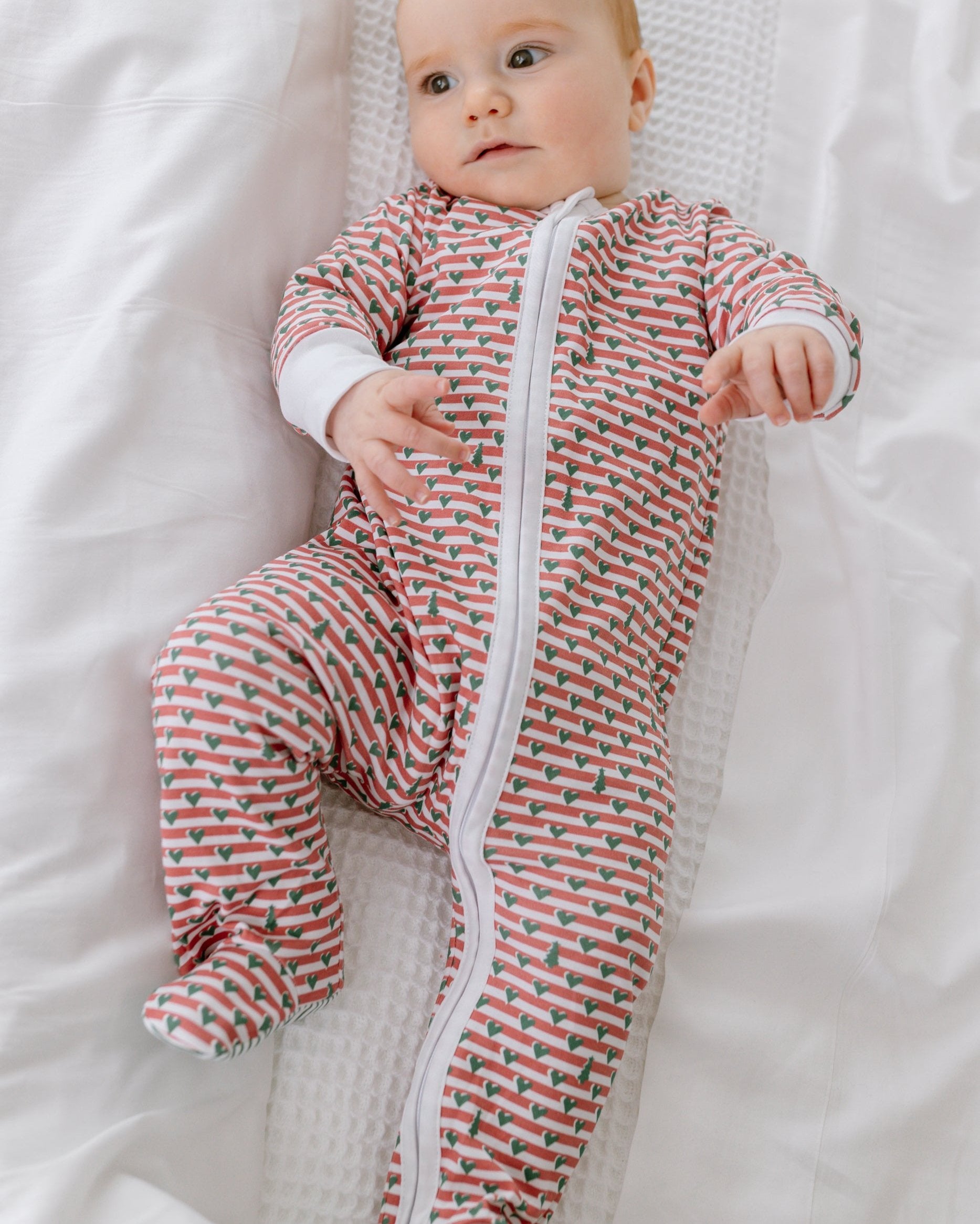 Joy Street Christmas Tree Stripe Zip Baby Onesie