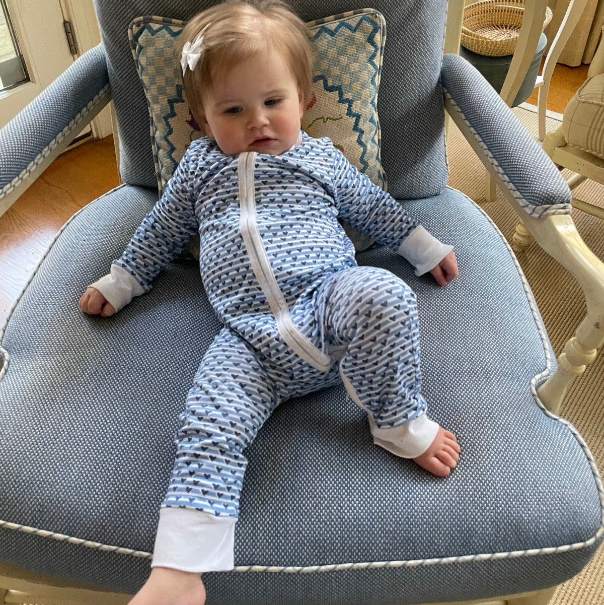 Joy Street Heart Stripe Zip Baby Onesie, Blue