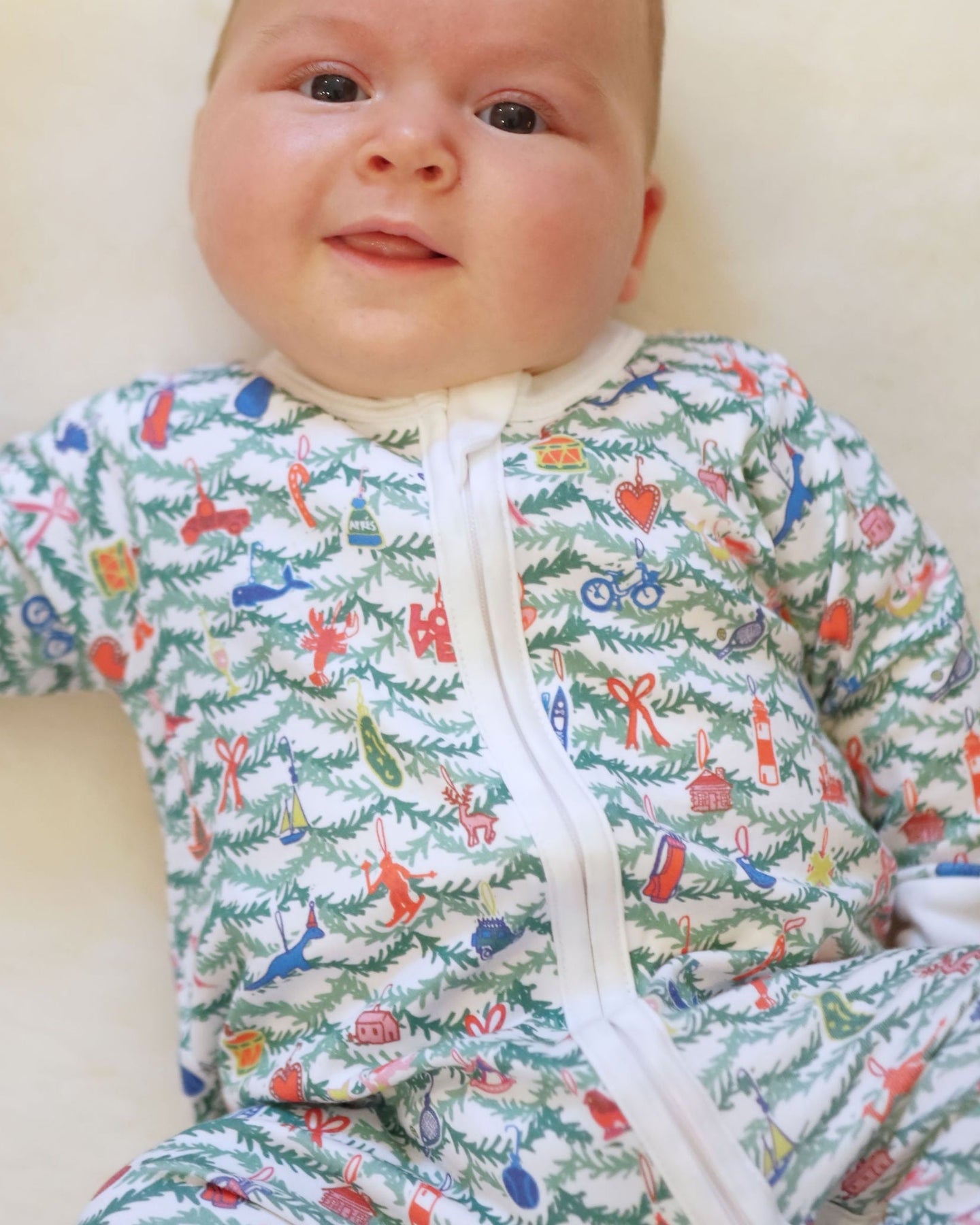 Joy Street Oh Christmas Tree zip baby onesie