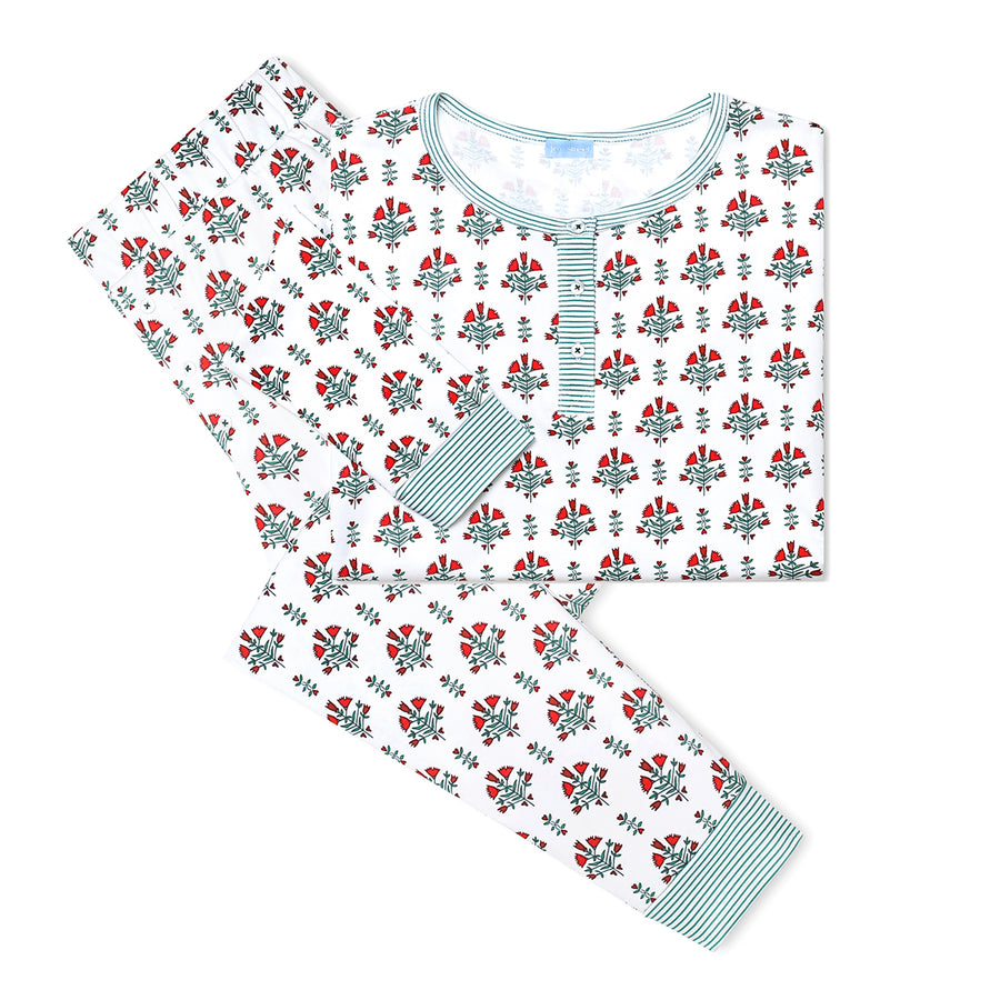 Poinsettia Block Women’s Henley Pajama Set
