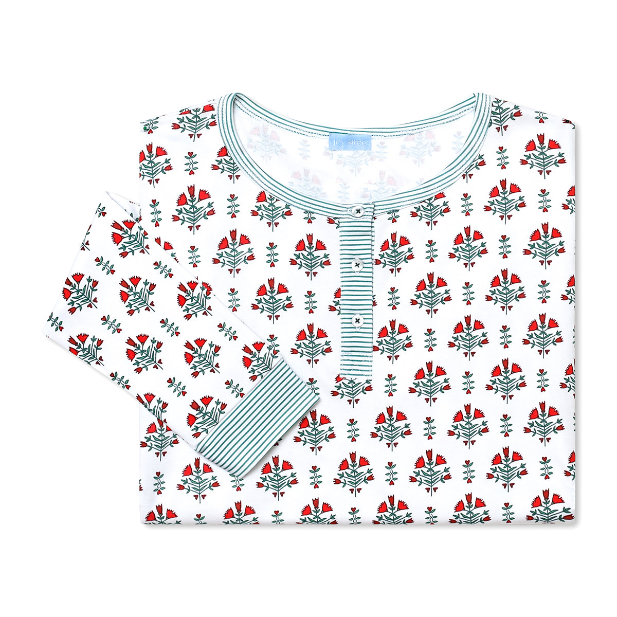 Joy Street Poinsettia Block Print Women&#39;s Top