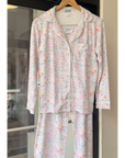 Mahjong Women’s Button Front Long Pajama Set