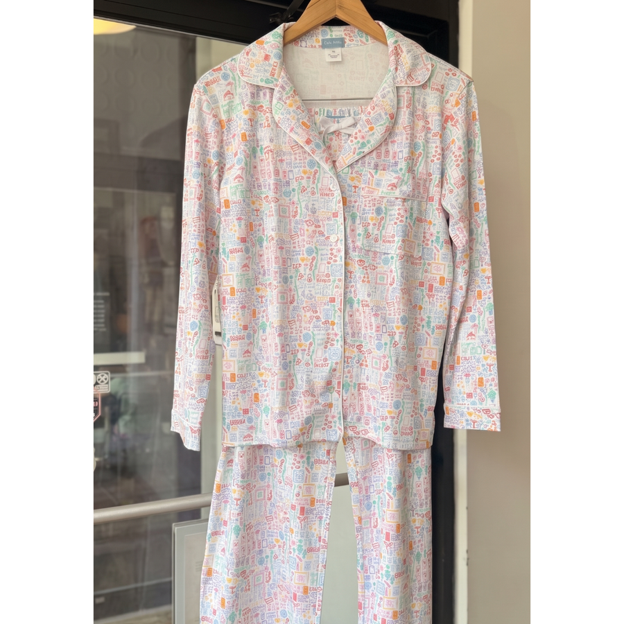 Mahjong Women’s Button Front Long Pajama Set