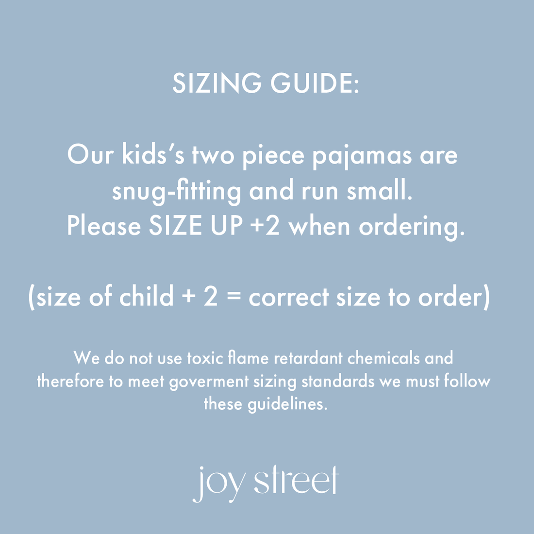 Joy Street 2 Piece Pajama Size Guide