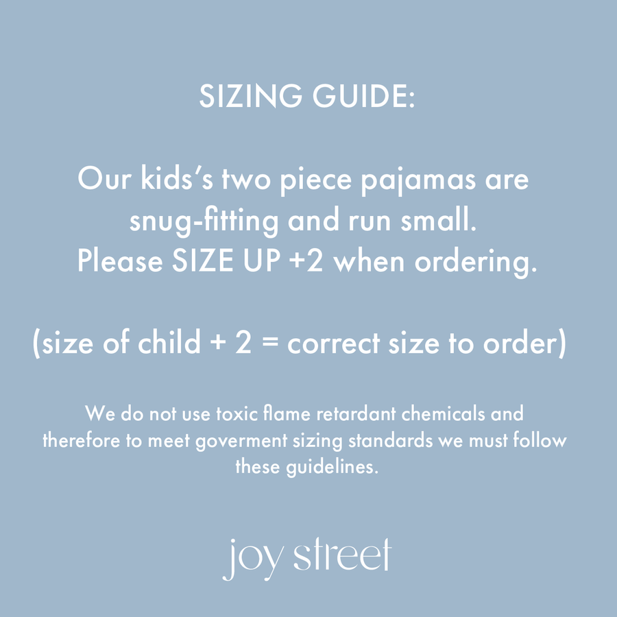 Joy Street Kids Pajama Size Guidance