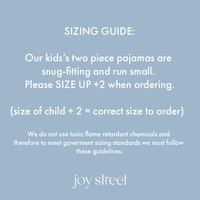 Joy Street Kids Pajama Size Guidance