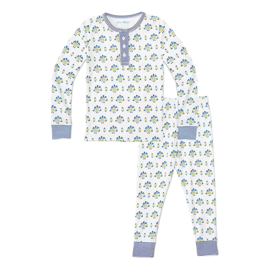 Posy Floral Block Print Two Piece Kids Henley Pajamas