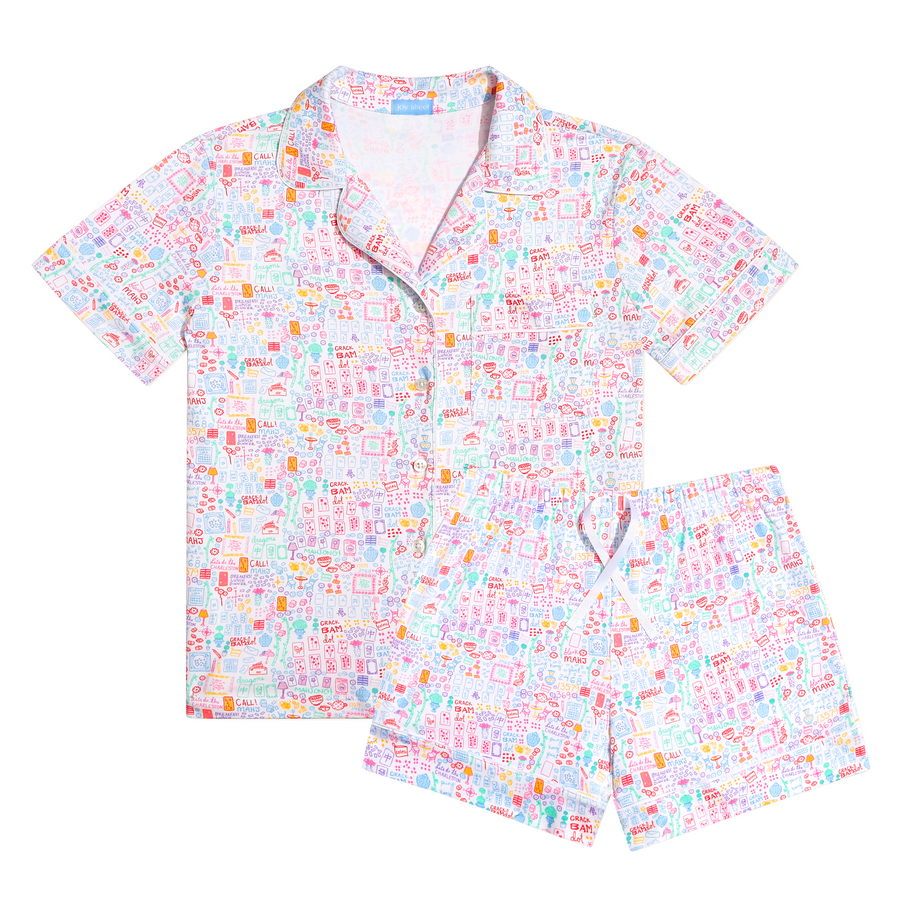 Mahjong Women’s Button Front Short Pajama Set